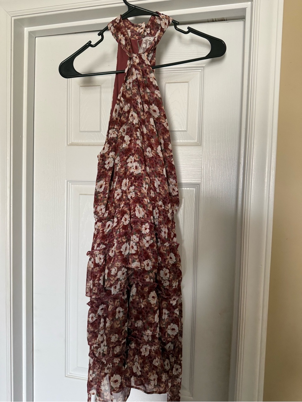 Sadie & Sage Floral Ruffled Mini Dress in Rust and White